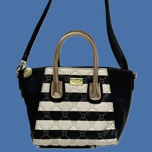BETSEY JOHNSON Small Handbag Black White Stripes Strap **EUC** ADORABLE!!